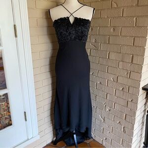 Vintage Cachet Y2K Black Beaded Maxi Dress. High Low Chiffon Prom Vamp Size 8